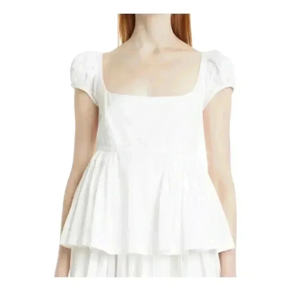 Rebecca Taylor Women's White Puff-Sleeve Blouse Size 8 Casual Classic Cotton - Picture 3 of 15